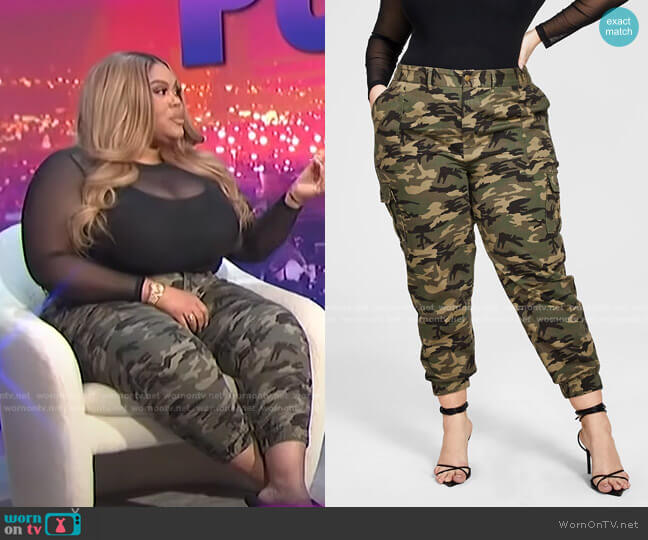 Trendy Plus Size Camouflage Jogger Pants by Nina Parker worn by Nina Parker on E! News