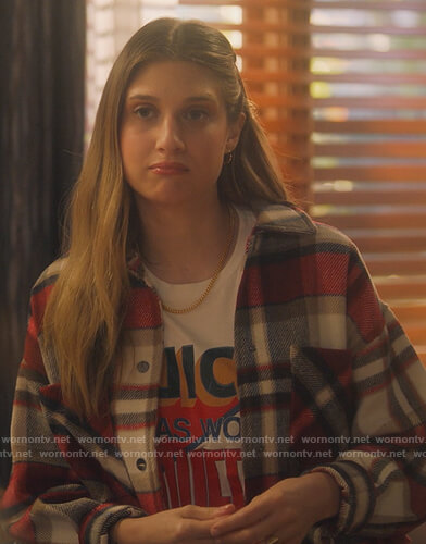 Nomi's red plaid jacket on Grown-ish