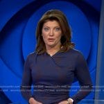 Norah’s blue printed gathered dress on CBS Evening News