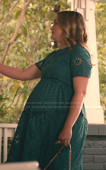 Noreen's teal eyelet maternity dress on Sweet Magnolias