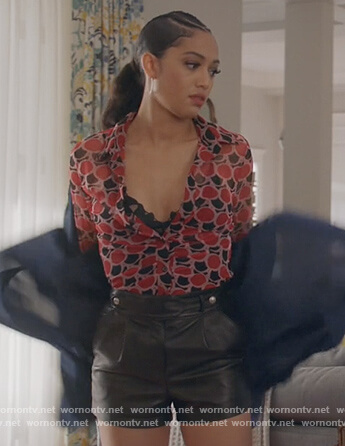 Olivia’s red printed blouse on All American