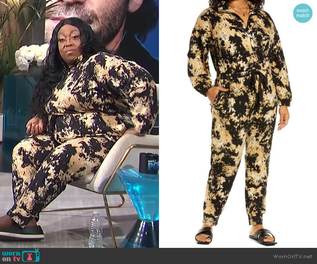 Boiler Long Sleeve Drawstring Jumpsuit by Open Edit worn by Loni Love on E! News