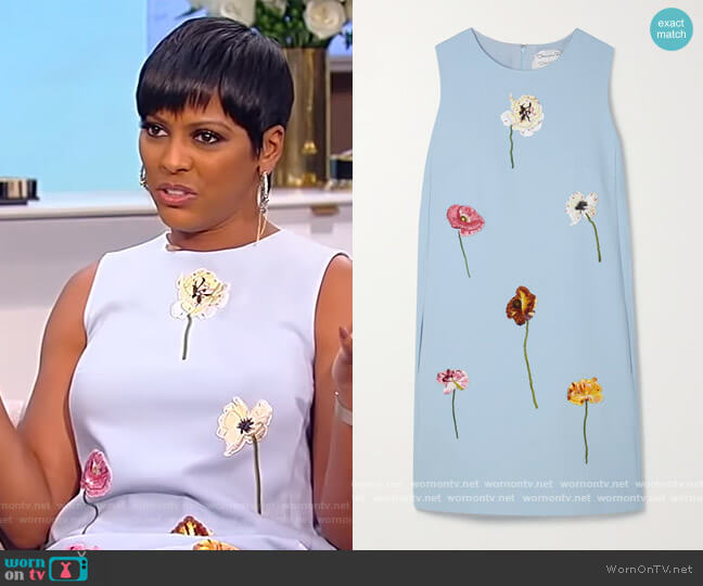 Embroidered wool-blend mini dress by Oscar de la Renta worn by Tamron Hall on Tamron Hall Show