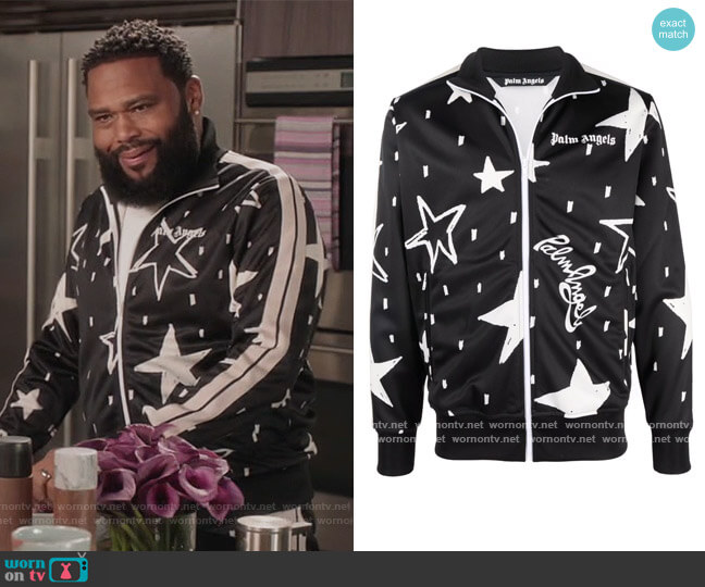 Night Sky Print Tech Jersey Track Jacket by Palm Angels worn by Andre Johnson (Anthony Anderson) on Black-ish