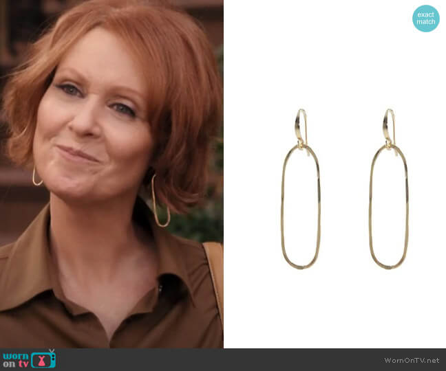 Peggy Li Medium Slim Oval Earrings worn by Miranda Hobbs (Cynthia Nixon) on And Just Like That