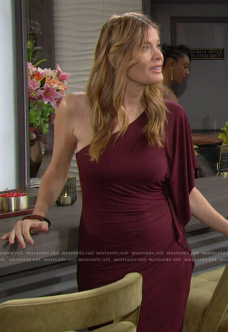 Phyllis’s burgundy one-shoulder dress on The Young and the Restless