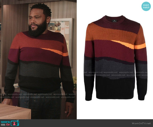 Colour-Block Knitted Jumper by Ps Paul Smith worn by Andre Johnson (Anthony Anderson) on Black-ish