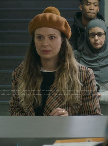 Rachel's plaid coat and beret on Inventing Anna