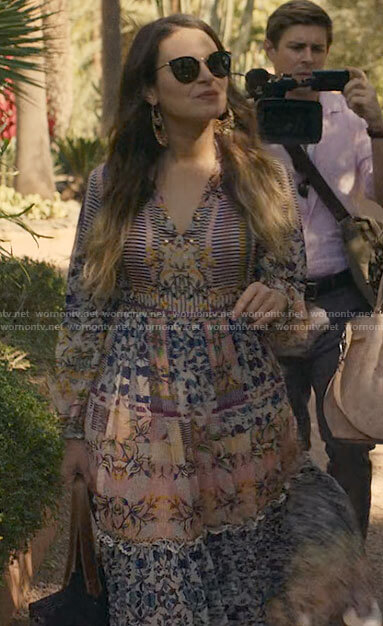 Rachel's printed maxi dress and sunglasses in Morocco on Inventing Anna