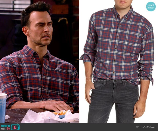 Rails Felix Shirt in Navy Red Cream worn by Max (Cheyenne Jackson) on Call Me Kat