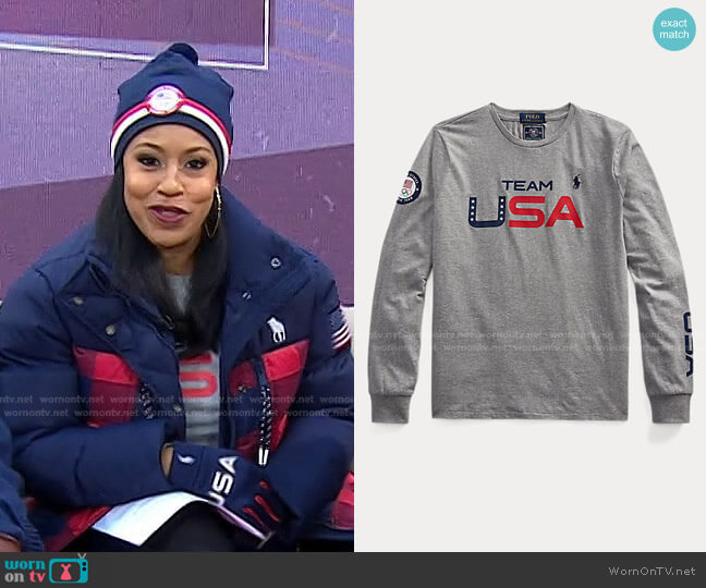 Team USA Jersey Graphic Tee by Ralph Lauren worn by Sheinelle Jones on Today