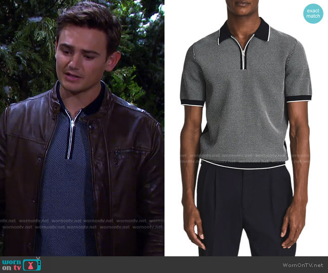 Jake Colorblock Quarter Zip Polo in Navy by Reiss worn by Johnny DiMera (Carson Boatman) on Days of our Lives