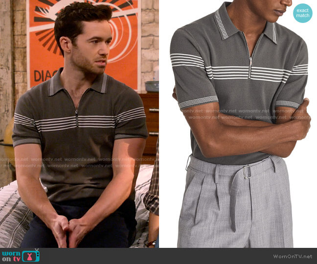 Reiss Claude Half Zip Striped Polo worn by Charlie (Tom Ainsley) on How I Met Your Father