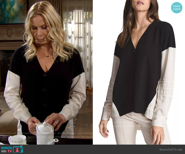 Reiss Addison Colorblocked Cardigan worn by Brooke Logan (Katherine Kelly Lang) on The Bold and the Beautiful