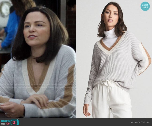 Reiss Cora Colorblocked Sweater worn by Jodie (Ginnifer Goodwin) on Pivoting