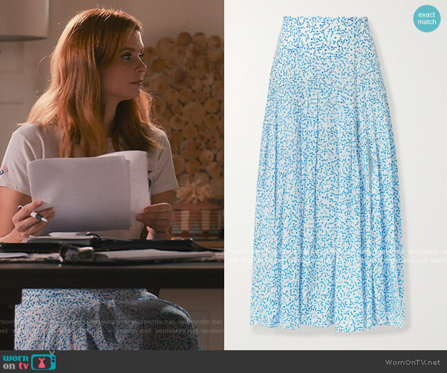 Claire printed cotton and silk-blend midi skirt by Rixo worn by Maddie Townsend (JoAnna Garcia Swisher) on Sweet Magnolias