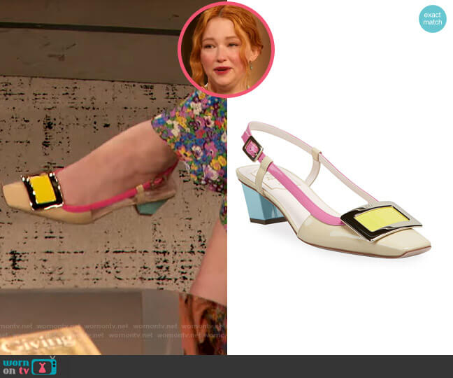 Belle Colorblock Slingback Pumps by Roger Vivier worn by Haley Bennett on The Drew Barrymore Show