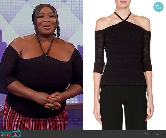 Grace Lace Cold-Shoulder Halter Top by Roland Mouret worn by Bevy Smith on The Wendy Williams Show