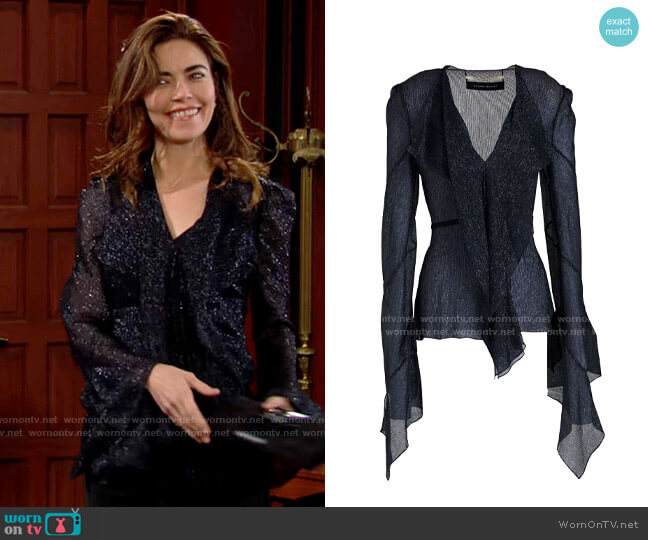 Roland Mouret Alcazar Top worn by Victoria Newman (Amelia Heinle) on The Young and the Restless