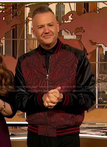 Ross’s rose print bomber jacket The Drew Barrymore Show