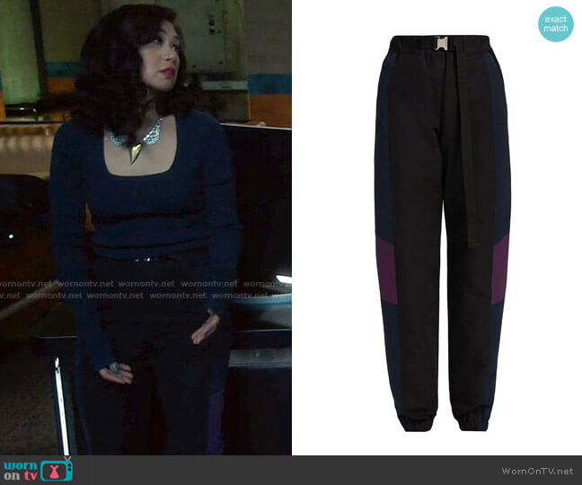 Sacai Belted Grosgrain Pants worn by Melody Bayani (Liza Lapira) on The Equalizer