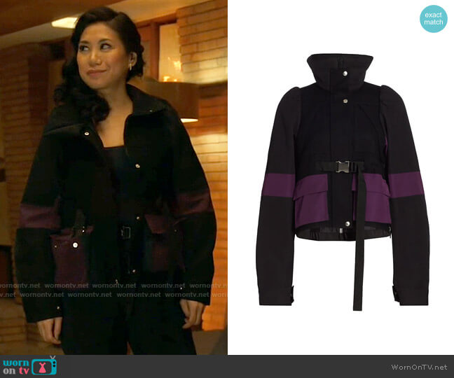 Sacai Layered Wool & Grosgrain Jacket worn by Melody Bayani (Liza Lapira) on The Equalizer