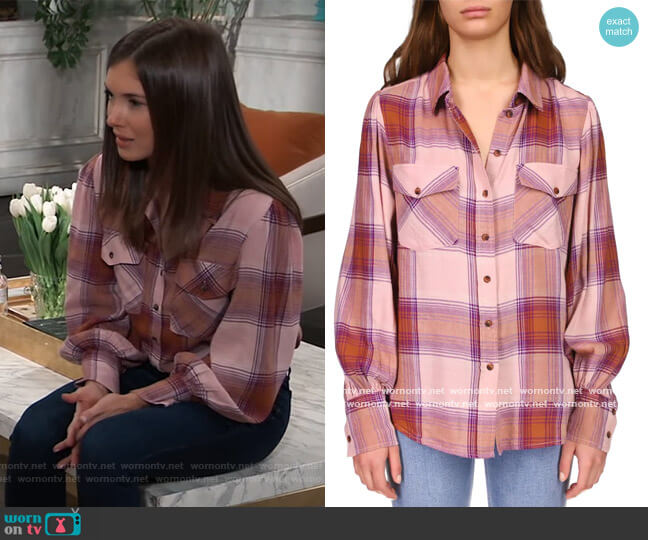 Fireside Plaid Boyfriend Button-Up Shirt by Sanctuary worn by Willow Tait (Katelyn MacMullen) on General Hospital