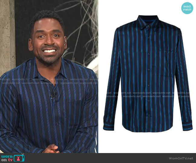 Flow Stripe-Print Shirt by Sandro worn by Justin Sylvester on E! News