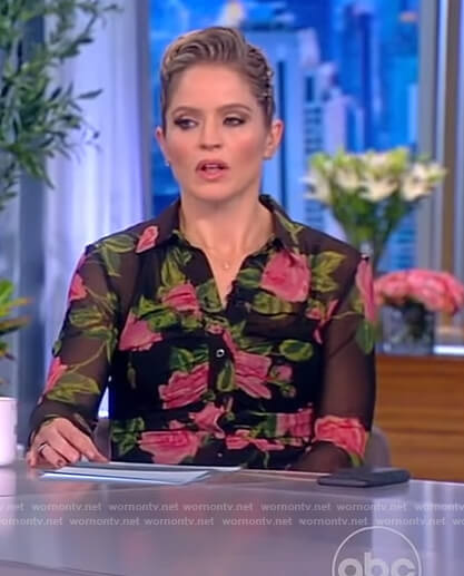 Sara’s black floral print ruched dress on The View