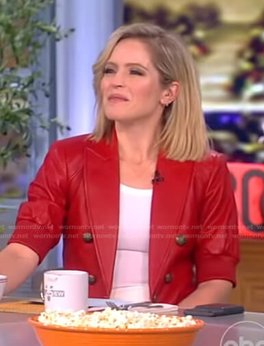 Sara’s red short sleeve leather blazer on The View