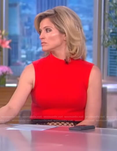 Sara’s red top and beige lace skirt on The View