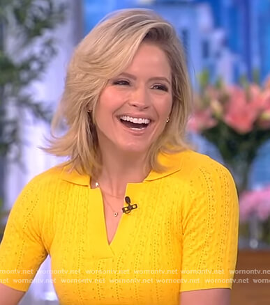 Sara's yellow pointelle knit sweater top on The View