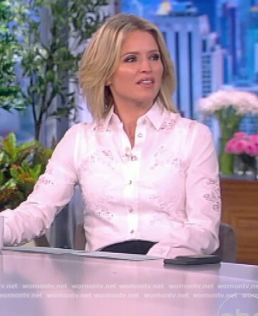 Sara’s white floral lace inset blouse on The View