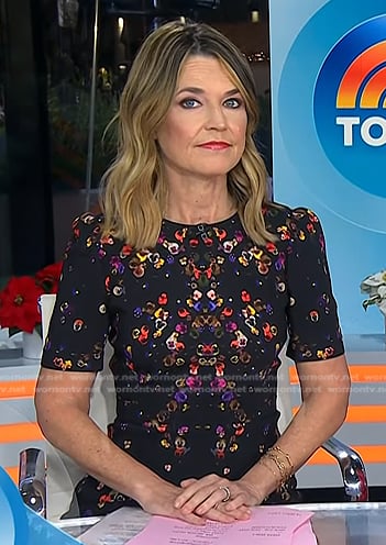 Savannah's black pansy print dress on Today