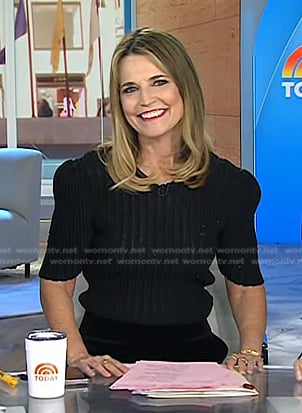 Savannah's black ribbed short sleeve sweater on Today