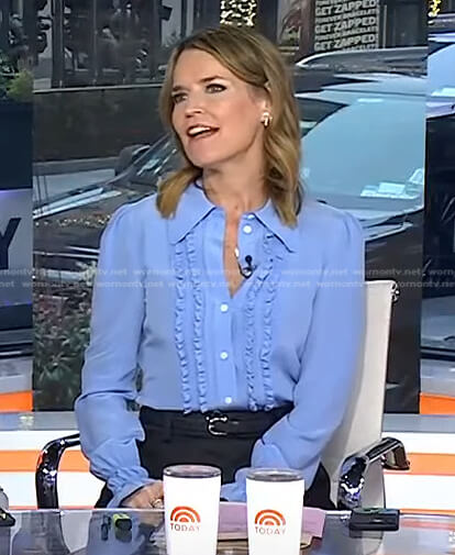 Savannah’s blue ruffle front blouse on Today