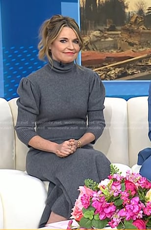 Savannah's grey puff sleeve sweater dress on Today