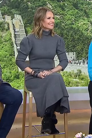 Savannah’s grey turtleneck puff sleeve knit dress on Today