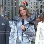 Savannah’s silver velvet down jacket on Today