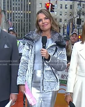 Savannah’s silver velvet down jacket on Today