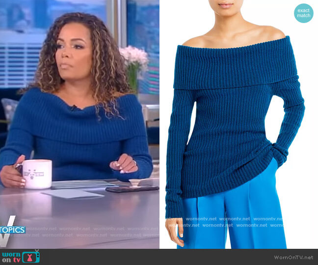 Off the Shoulder Rib Knit Sweater by Sergio Hudson worn by Sunny Hostin on The View