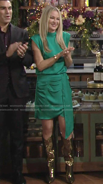 Sharon’s green satin mini dress on The Young and the Restless
