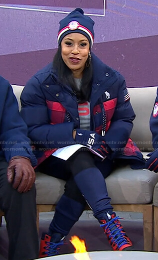 Sheinelle’s navy and red check puffer jacket on Today