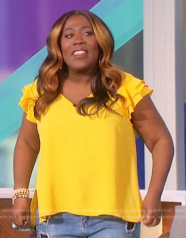 Sheryl's yellow flutter sleeve top on The Talk