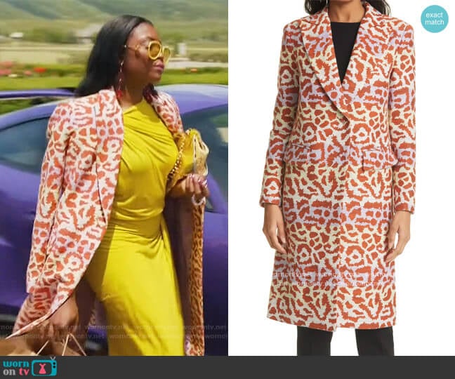 Metallic Animal Jacquard Cotton Blend Coat by Smythe worn by August King (Ebonee Noel) on The Kings of Napa