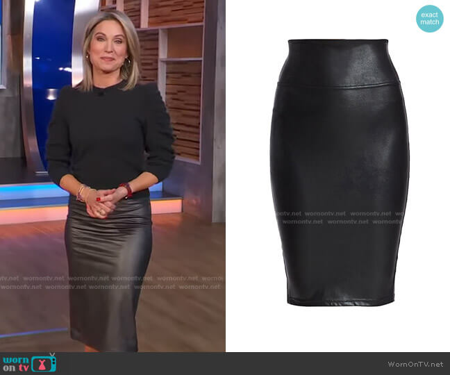 Faux Leather Pencil Skirt by Spanx worn by Amy Robach  on Good Morning America