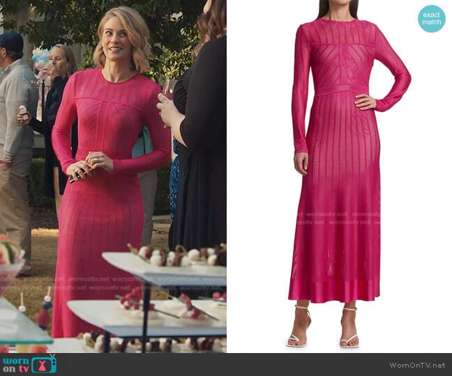 Ottoman Striped Mesh Knit Flared Dress by St. John worn by Kim Matula on The Resident