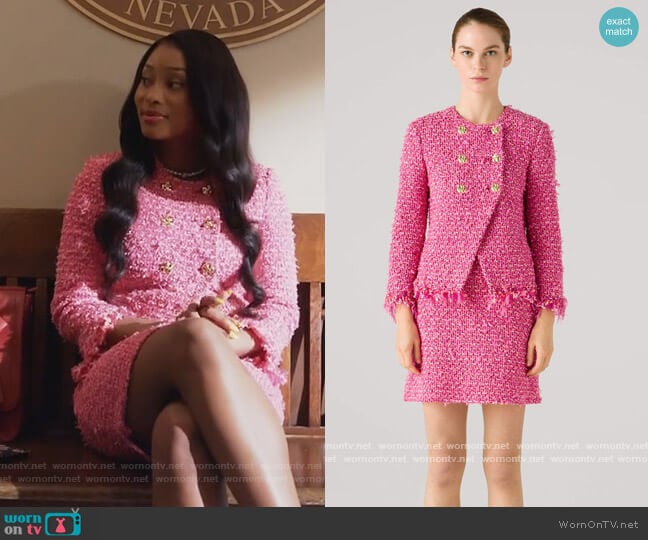 Fringe Knit Jacket and Skirt by St John worn by Lauren Rice (Pepi Sonuga) on Queens