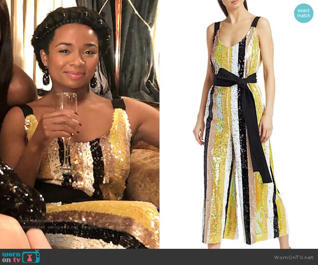 Staud Puli Sequin Jumpsuit worn by Neff Davis (Alexis Floyd) on Inventing Anna