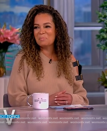 Sunny's beige buckle strap sweater on The View